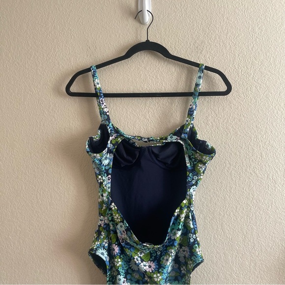 NWOT Aerie Blue Green Floral One Piece Bustier Swimsuit Womens Size Large - Picture 6 of 10